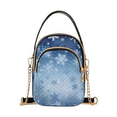Imagem de Bolsa de ombro feminina tomate vermelho e verde, bolsa transversal com alça, bolsa transversal de outono, Blue Snowflakes Over a Snowy Space-2, One Size