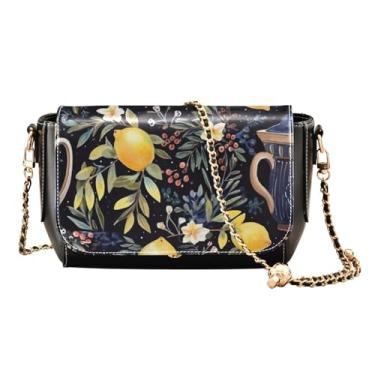 Imagem de Bolsa de ombro preta para chá e limões com bolsos, bolsas transversais femininas, bolsa de couro para mulheres a tiracolo, Chá e limão em preto-3, One Size
