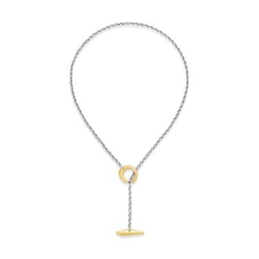 Imagem de FILMOON Colar de dois tons para mulheres, prata e ouro, minimalista, pingente exclusivo, corrente de 50,8 cm, joia delicada em dois tons, presente para ela