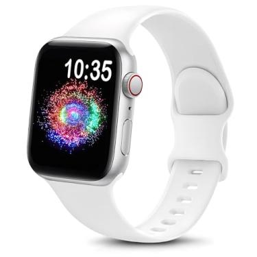 Imagem de Pulseira esportiva compatível com Apple Watch para mulheres e homens 38/40/41/42/44/45/46/49 mm, pulseira de silicone macio de substituição à prova d'água (38/40/41/42 mm, branca)
