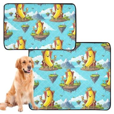 Imagem de Almofada de xixi lavável com desenho animado alegre, coroa de banana, para cães, para gatos, reutilizável, à prova d'água, para cães, fofo, para treinamento de cachorro, à prova de vazamento, médio +