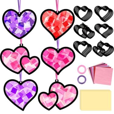 Imagem de Qyeahkj 36 Set Valentine's Day Suncatchers Crafts for Kids DIY Valentines Day Love Heart Window Tissue Paper Craft Kit Hanging Decor for Classroom Home Activity Art Project Birthday Party Favor Gift