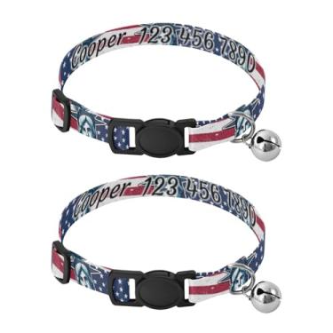 Imagem de Pacote com 2 coleiras personalizadas para pequenos animais de estimação e gatinhos, alça de pescoço respirável de poliéster macio com bandeira dos Estados Unidos para gatinhos e animais de raças