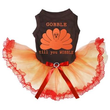 Imagem de Petitebella Vestido de cachorro Orange Gobble Turkey Till You Wobble (renda marrom/laranja, pequeno)