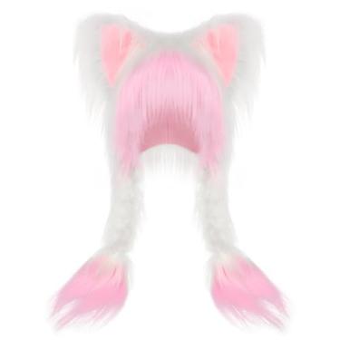 Imagem de JUNBOON Lindo chapéu de gato de pelúcia fofo para cabeça de inverno quente máscara de Halloween acessório de cosplay