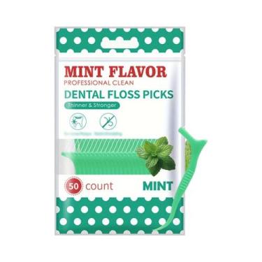 Imagem de Palitos De Fio Dental Com Sabor De Menta Para Saúde Bucal Diária E Lim