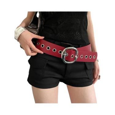 Imagem de Cinto De Couro Preto Largo Estilo Punk Para Mulheres Com Saia E Jeans 