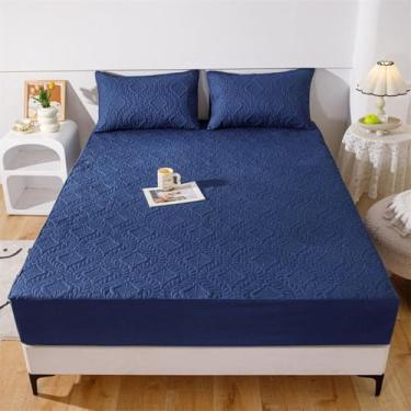 Imagem de Lençol com elástico alto, lençol de cama, protetor de colchão coleção de hotel, ultramacio e lavável, para sofá-cama e colchões ajustáveis - azul marinho||90 x 200 cm