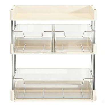 Imagem de Luocute Organizador de Maquiagem, Suporte de Armazenamento Cosmético Transparente de 3 Camadas Com Gavetas Multicamadas para Perfume, Cuidados Com a Pele, Bancada de Banheiro (WHITE)