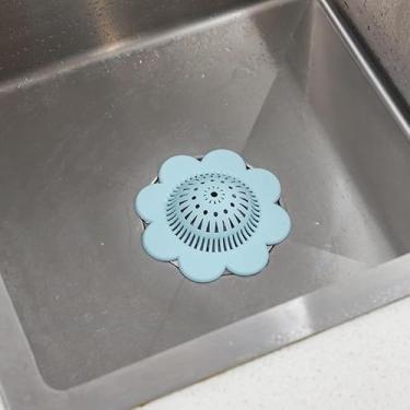 Imagem de Coletor de cabelo para ralo de pia com tampa – Filtro antientupimento para banheiro, pia de cozinha e ralo de chuveiro (azul)