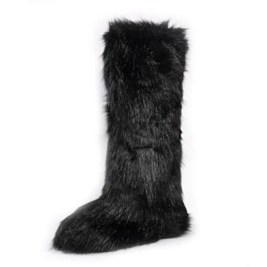 Imagem de YXCFEWD Botas femininas de pele sintética para inverno, cano alto, felpudas, felpudas, para meninas, botas longas de neve, Preto, 13 Wide