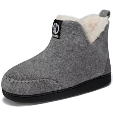 Imagem de BUGUKI Pantufa masculina e feminina, com forro de pelúcia para o inverno, quente, para casa, com espuma viscoelástica, Cinza, 11.5-12.5 Women/10-11 Men