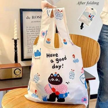 Imagem de Sacolas de compras reutilizáveis para gatos, sacolas resistentes para mulheres, bolsa de supermercado dobrável, sacolas de compras grandes com alças para trabalho, viagem, presente, loja, sacola