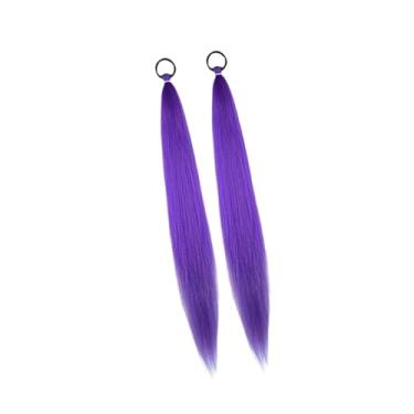 Imagem de FashionCha 2 peças de extensão de cabelo rabo de cavalo, rabo de cavalo longo, liso e macio com cordão elástico para maquiagem de Halloween e brincadeiras de faz, Roxo