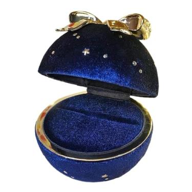 Imagem de kowaku Caixa organizadora portátil e elegante com forro macio e laço, ideal para aniversários, pedidos de casamento cerimônias de casamento, Azul para Anel