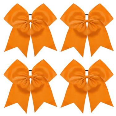 Imagem de TUUXI 4 laços grandes de torcida de 20 cm para cabelo laranja para líderes de torcida, suporte de rabo de cavalo, fita elástica para líderes de torcida, softball, futebol, competição, esporte