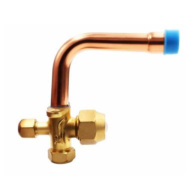 Imagem de BoginIty Válvula globo de 3 vias para ar condicionado Cotovelo para porta 1/4. Válvula globo de três vias curvatura de tubo de cobre 90° (1/2)