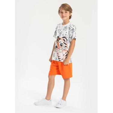 Imagem de Conjunto Verão Menino Natural Camiseta e Bermuda Pequeno Tigre, 10