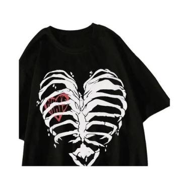 Imagem de Camiseta Feminina Preta Estilo Harajuku Y2K Punk Gótica Com Estampa De