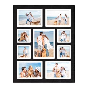 Imagem de YESKAY Colagem de porta-retratos para fotos de 15 x 20 x 17 e 10 x 10 cm, moldura preta rústica com 9 aberturas com vidro verdadeiro, molduras de família, decoração de parede ou mesa (1 pacote)