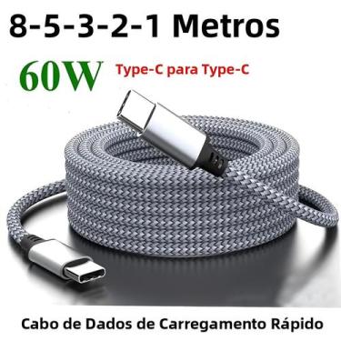 Imagem de Cabo De Carregamento Rápido Tipo C Para Tipo C 60W 1M 2M 3M 5M 8M Cord