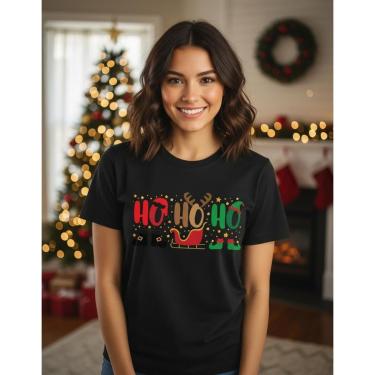 Imagem de Camiseta Feminina Hohoho Estampada Natal Festas Malha Premiun Algodão-Feminino