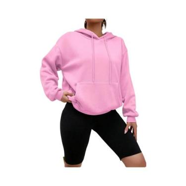 Imagem de Moletom Feminino De Cor Sólida Com Capuz E Bolsos, Casual, Streetwear,