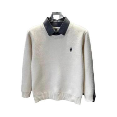 Imagem de Camisa De Pulôver De Veludo Bordada Masculina, Suéter De Colarinho Lux