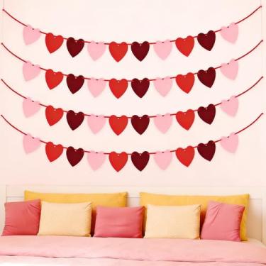 Imagem de Pacote com 40 decorações de guirlanda de coração para o Dia dos Namorados - Banner de corações de feltro, não é necessário fazer você mesmo para festas, casamentos, salas de aula e decorações