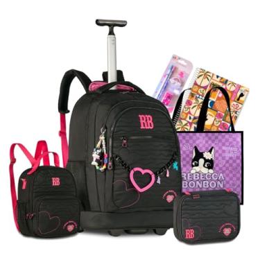 Imagem de Kit Mochila Rodinha Escolar Rb Rebecca Bonbon Carrinho Estojo E Lancheira Notebook (PRETO 09)