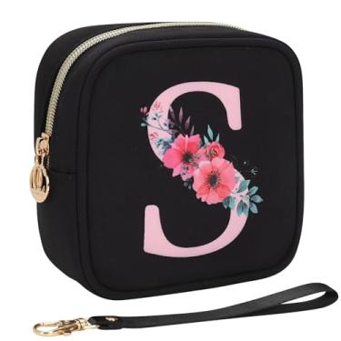 Imagem de Relavel Bolsa de maquiagem pequena inicial para bolsa, presentes personalizados para mulheres, meninas, bolsa de cosméticos de viagem com compartimento para cartão, mini bolsa de batom com alça