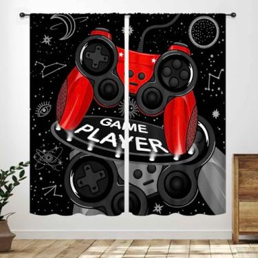 Imagem de Lnepty Cortinas de jogos para quarto de crianças, universo galáxia, espaço sideral, jogos, vídeo, controle de jogador, vermelho, tratamento de janela, cortinas para meninos e adolescentes, sala de