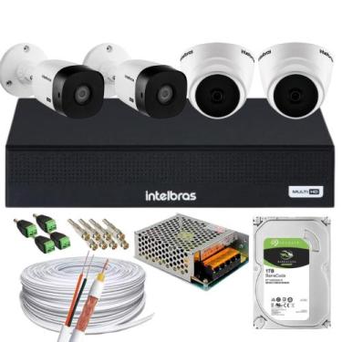 Imagem de Kit Cftv 4 Câmeras Segurança Intelbras 720p + Dvr Mhdx 3004-C + HD 1 T