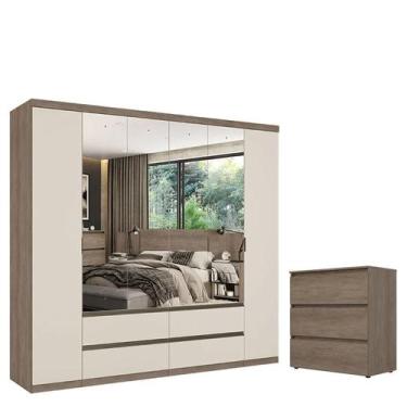 Imagem de Guarda Roupa Casal Nobre 6 Portas Full Glass Rustic Off White e Cômoda