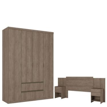 Imagem de Guarda Roupa Solteiro Nobre 4 Portas Rustic Acetinado e Cabeceira Form