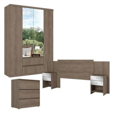 Imagem de Guarda Roupa Solteiro Nobre Glass 4 Portas com Cômoda Gaveteiro Condes