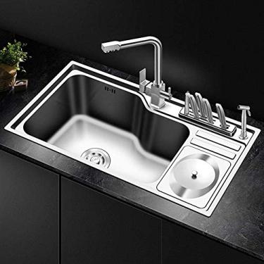 Imagem de Pias de cozinha grandes quadradas de aço inoxidável com kit de encanamento completo de esgoto
