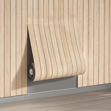 Imagem de Descasque e cole painéis de parede de 3 mm de espessura, painel de PVC 3D de ripas de grão de madeira, à prova de som, autoadesivo resistente à umidade, painéis de espuma à prova d'água para teto