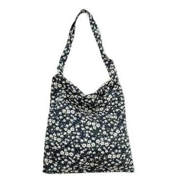 Imagem de Sacola feminina de lona floral de grande capacidade, bolsa de ombro e axilas, casual, para transporte diário, Bege