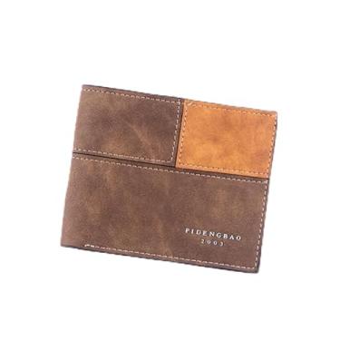 Imagem de Carteira masculina fina dobrável de couro PU marrom com compartimentos para dinheiro e cartões, design fino em bloco de cores, presente de couro para homens, Marrom, Moderna