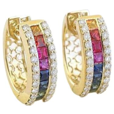 Imagem de Brincos circulares luxuosos e elegantes, brincos quadrados coloridos de zircão sintético, joias multifuncionais elegantes e casuais,