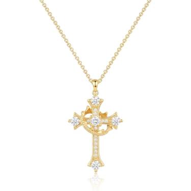 Imagem de UVGVA Colar de cruz de coroa para mulheres, joia de fé banhada a ouro 18K, presentes da Bíblia Católica para mãe, amiga, Natal, batismo, Dia das Bruxas, Normal, Metal, Sem Pedra Preciosa