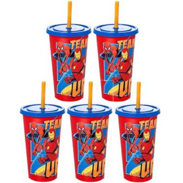 Imagem de Kit Com 5 Copos Estampa dos Vingadores Marvel p/ Festa Infantil - Plas