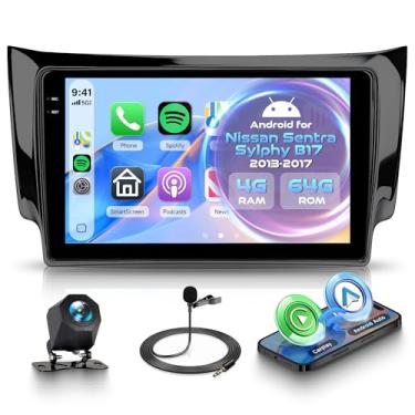 Imagem de Orderich Rádio veicular Android 4G + 64G para Nissan Sentra Sylphy B17 2013-2017 com carro sem fio CarPlay Android Auto, tela sensível ao toque de 10 polegadas, espelho estéreo, GPS WiFi, Bluetooth