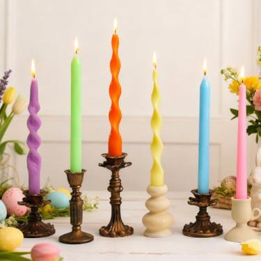 Imagem de Lyrow 6 peças de velas cônicas multicoloridas torcidas de 20 cm, sem gotejamento, sem cheiro, velas cônicas de cera espiral, castiçais longos cônicos, para decoração de dia dos namorados, Natal
