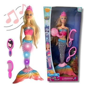 Imagem de Boneca Sereia Articulada Luzes Acessórios Brinquedo Meninas - Alvo Toy