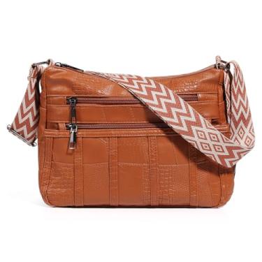 Imagem de NEOOEN Bolsa tiracolo feminina, bolsa de ombro de couro vegano com alça larga, bolsa tiracolo com vários bolsos para viagens e uso diário