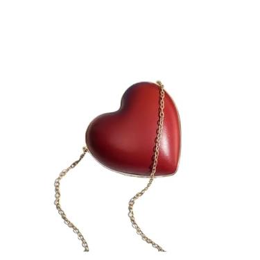 Imagem de Bolsa de ombro feminina luxuosa em forma de coração vermelho para festa de casamento adorável mini bolsa de corrente, Vermelho escuro, One Size