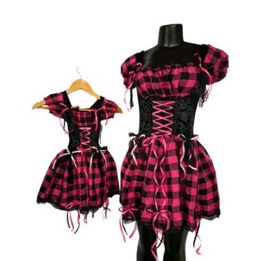Imagem de Vestido caipira mãe e filha xadrez pink luxo - Princesa Urbana