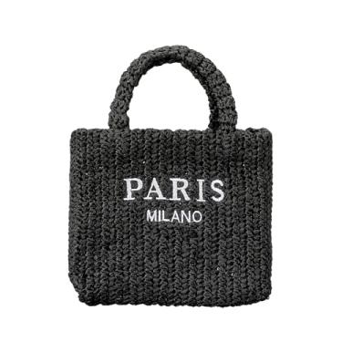 Imagem de OWGSEE Bolsa de praia de palha feminina de tecido de verão, bolsas de palha embaláveis e bolsas de mão para férias e férias, P - preto, Small